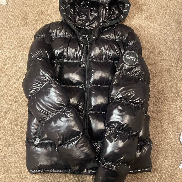 Black Puffer Jacket with Hood - Picture 6 of 7